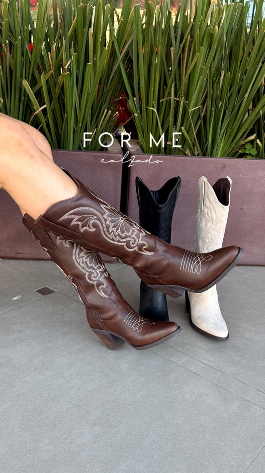 Texano 70. Bota vaquera grabado flor